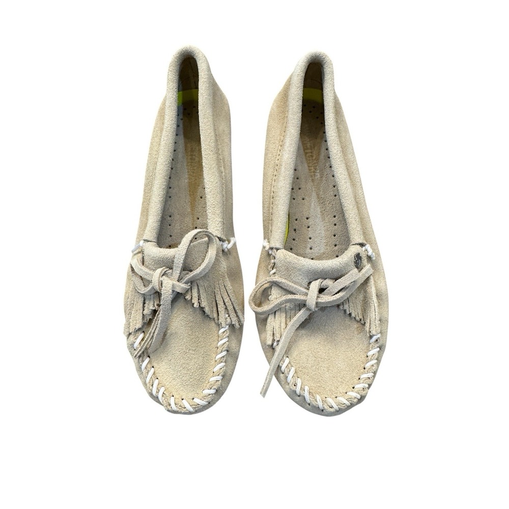 Minnetonka Slipper Kilty Women's Size 7 Beige Leather Breathable‎ Comfort